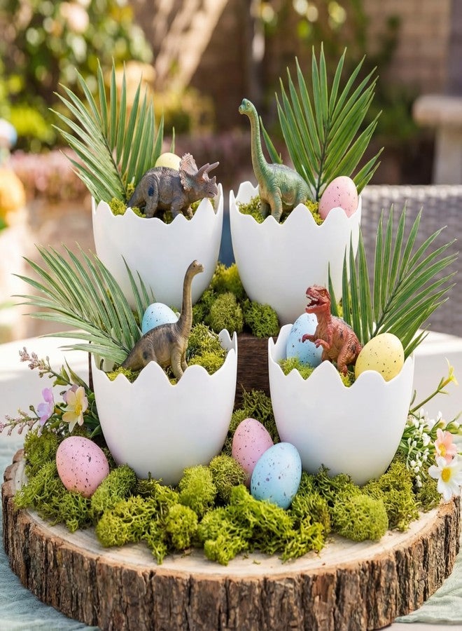AceOrbit Dinosaur Themed Party Decorations Easter Table Centerpiece 4 Plastic Egg Shape Vases Treat Boxes Snack Trays for Adult Dinosaur Birthday Themed Party Supplies - Image 1